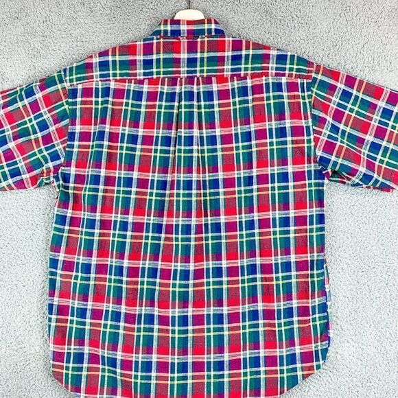 Vintage Tommy Hilfiger Shirt Mens Large Red Plaid Linen Blend Crest 90s Y2K Camp - Picture 5 of 10